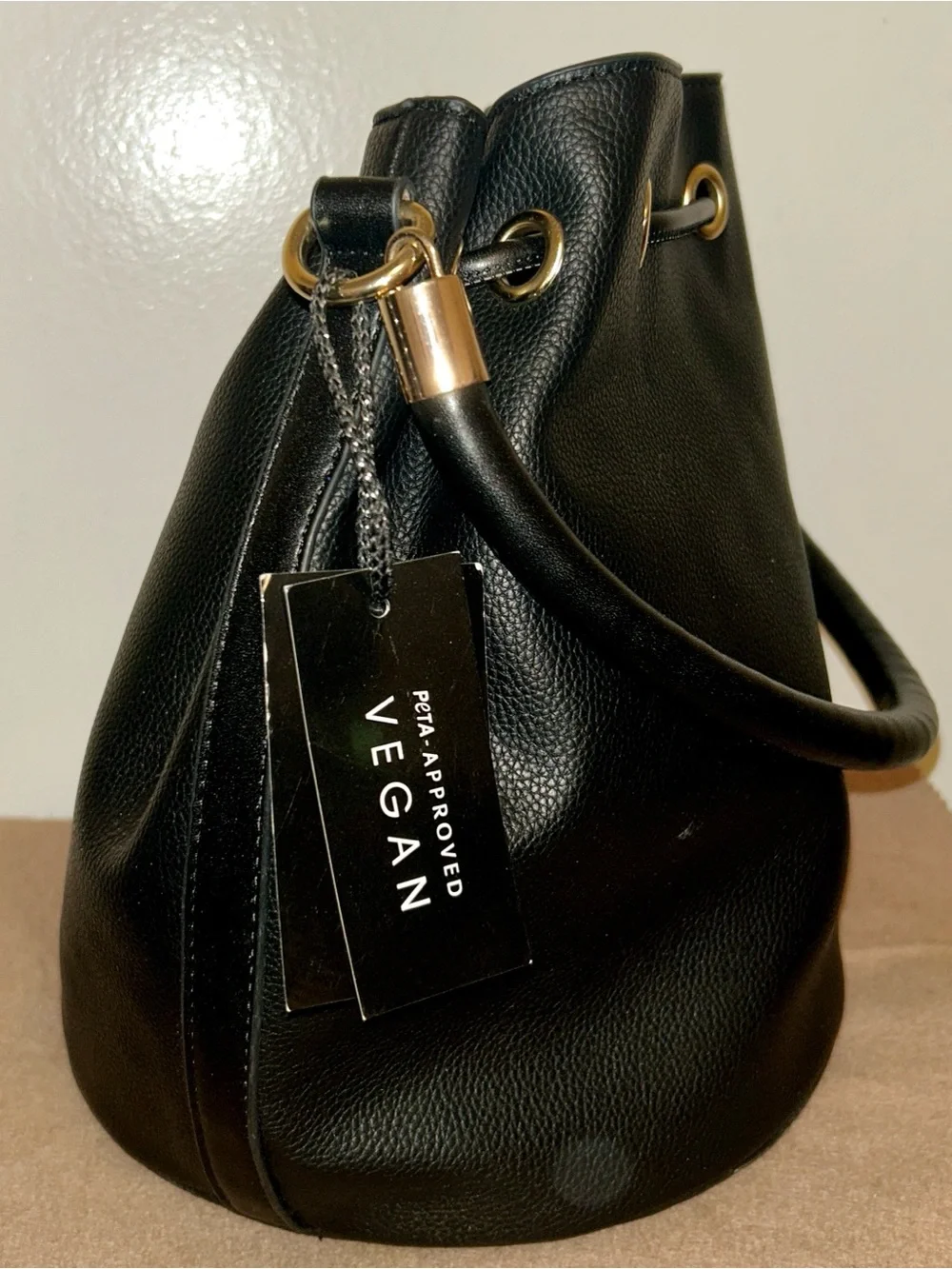 Source Unknown Black Bucket Tote with Gold Hardware